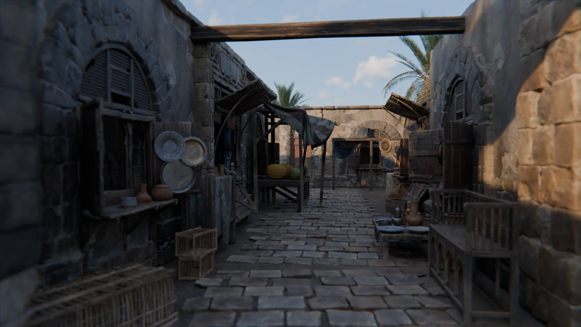 Ancient Arabian Merchant Bazaar & Sunlit Caravanserai